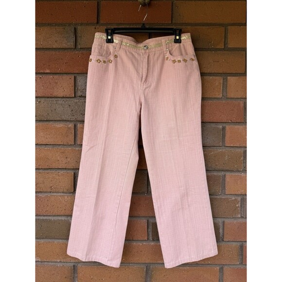 Nancy Bolen Hippie Jeans Embellished Mid Rise City Girl | Pink |‎ Size 10 - Picture 1 of 13